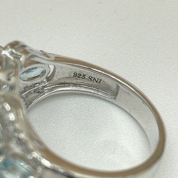 Blue Zircon & White Topaz Flower Ring Sterling Silver Sz 9   7.01ct - Picture 7 of 10